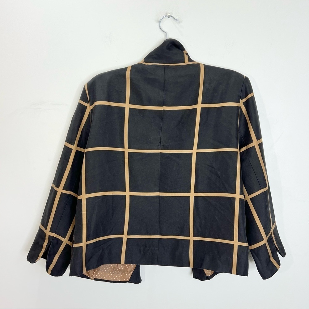 Old money pure silk black tan windowpane mock neck jacket blazer 16 - Picture 4 of 13